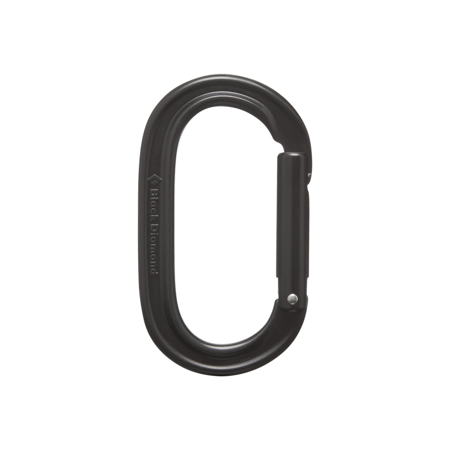 Black carabiner on a white background