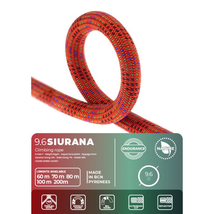 Climbing rope with packaging on a white background