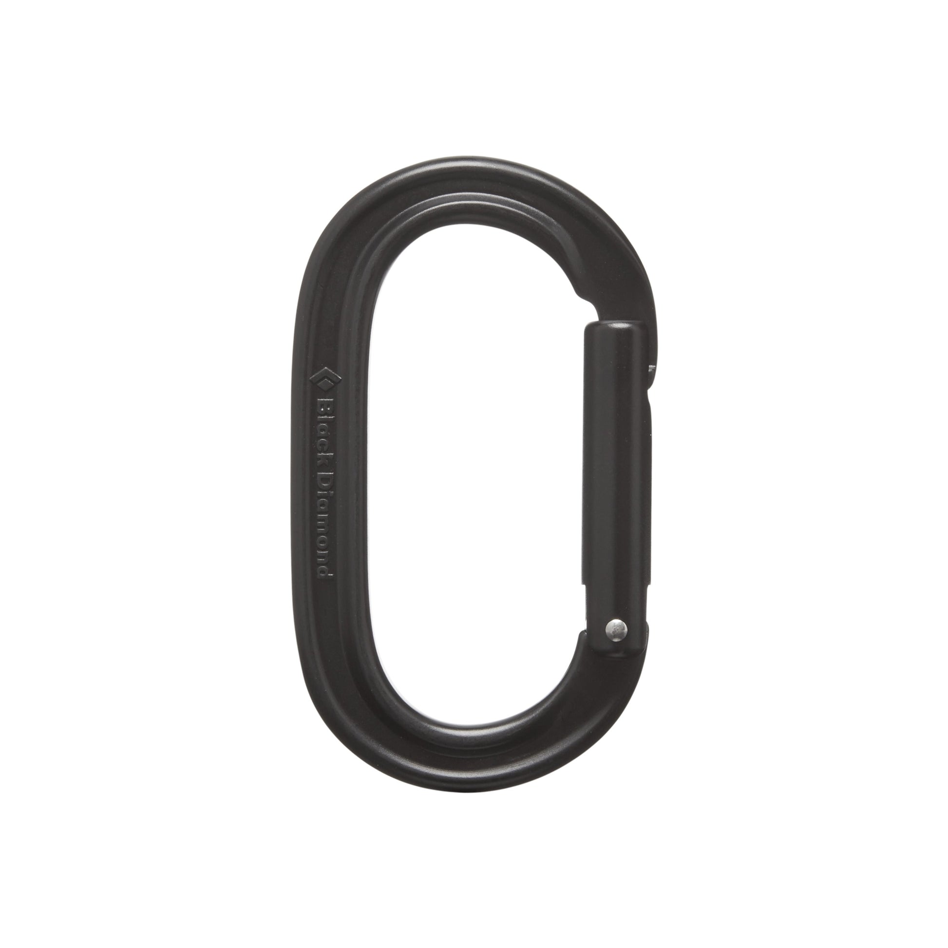 Black carabiner on a white background