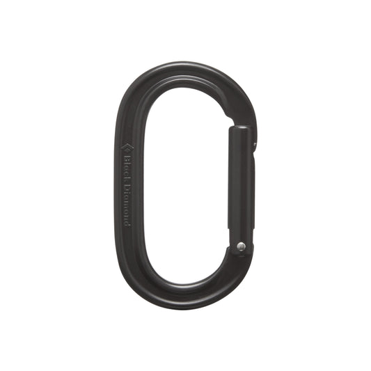 Black carabiner on a white background