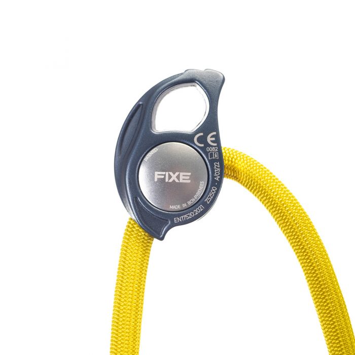 FIXE climbing device with yellow rope on a white background