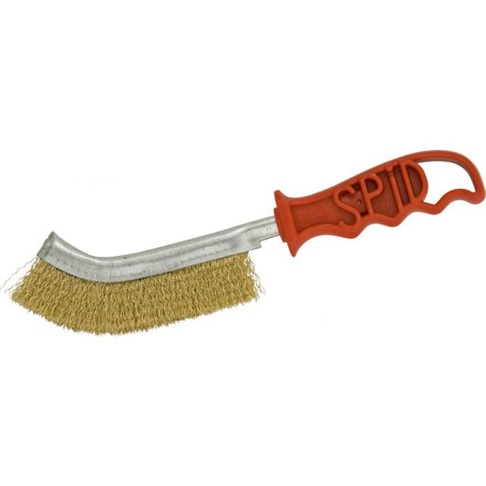 Wire brush with red handle on a white background